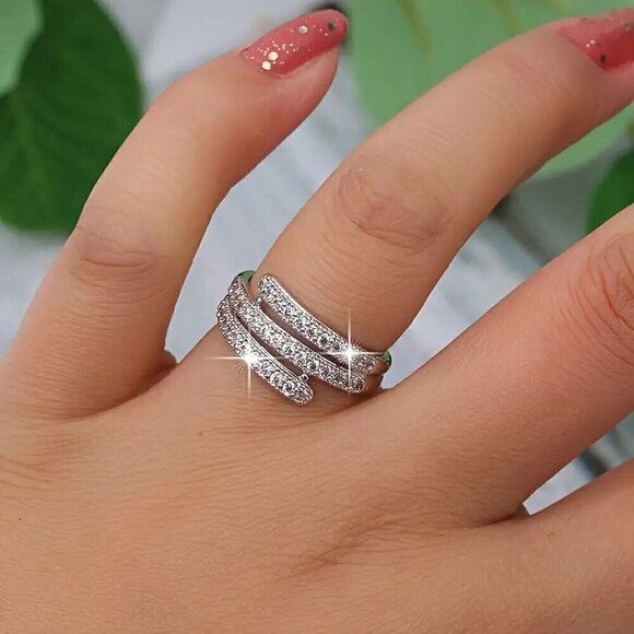 3 LAYER 925 STERLING SILVER DIAMOND RING - Picture 1 of 8